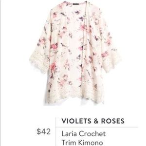 Violets & Roses Crochet Trim Kimono